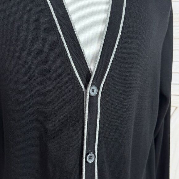 Express Men V Neck Button Up Cardigan Sweater Black Grey Large Preppy Grunge - Picture 5 of 12